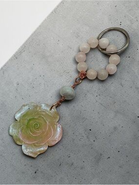 Handmade Beaded Flower Keychain Pastel Rose Charm Key Ring Gift
